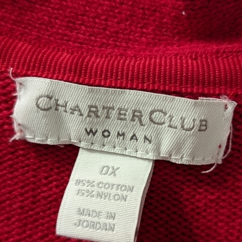 Charter Club Red Women's Sweater V Neck  Gold Grommet And Clasp Closures Size XL - Picture 8 of 9